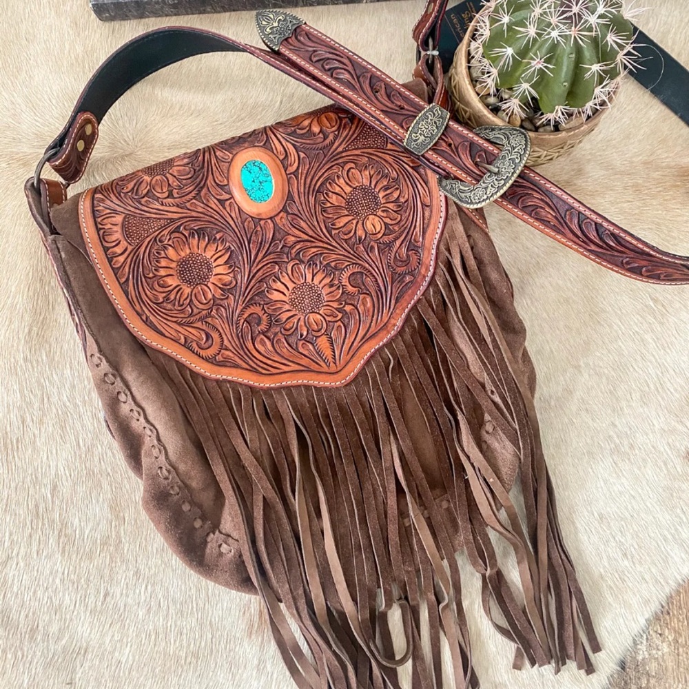 AMERICAN DARLING conceal carry crossbody bag hand tooled tourqoise stone RTL 495